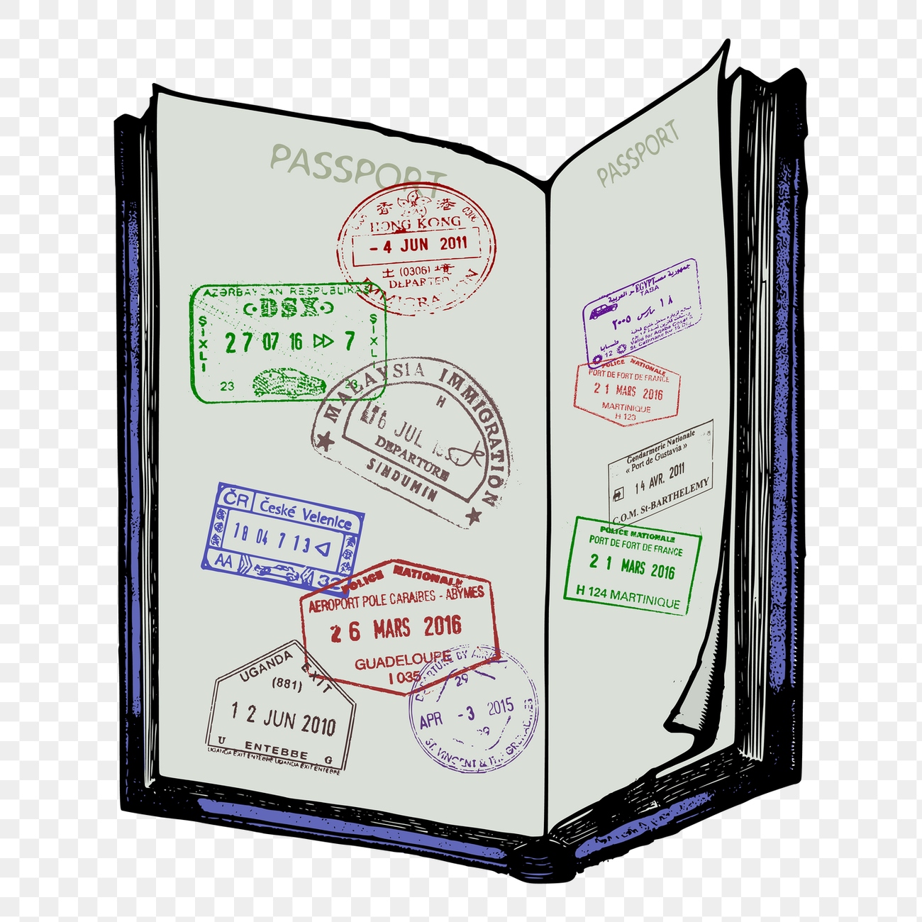 Passport stamps png sticker, travel